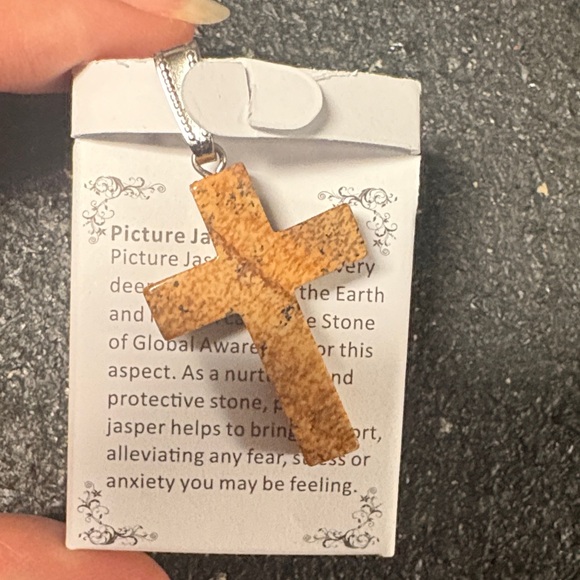 Jewelry - Picture Jasper Stone Cross Pendant
